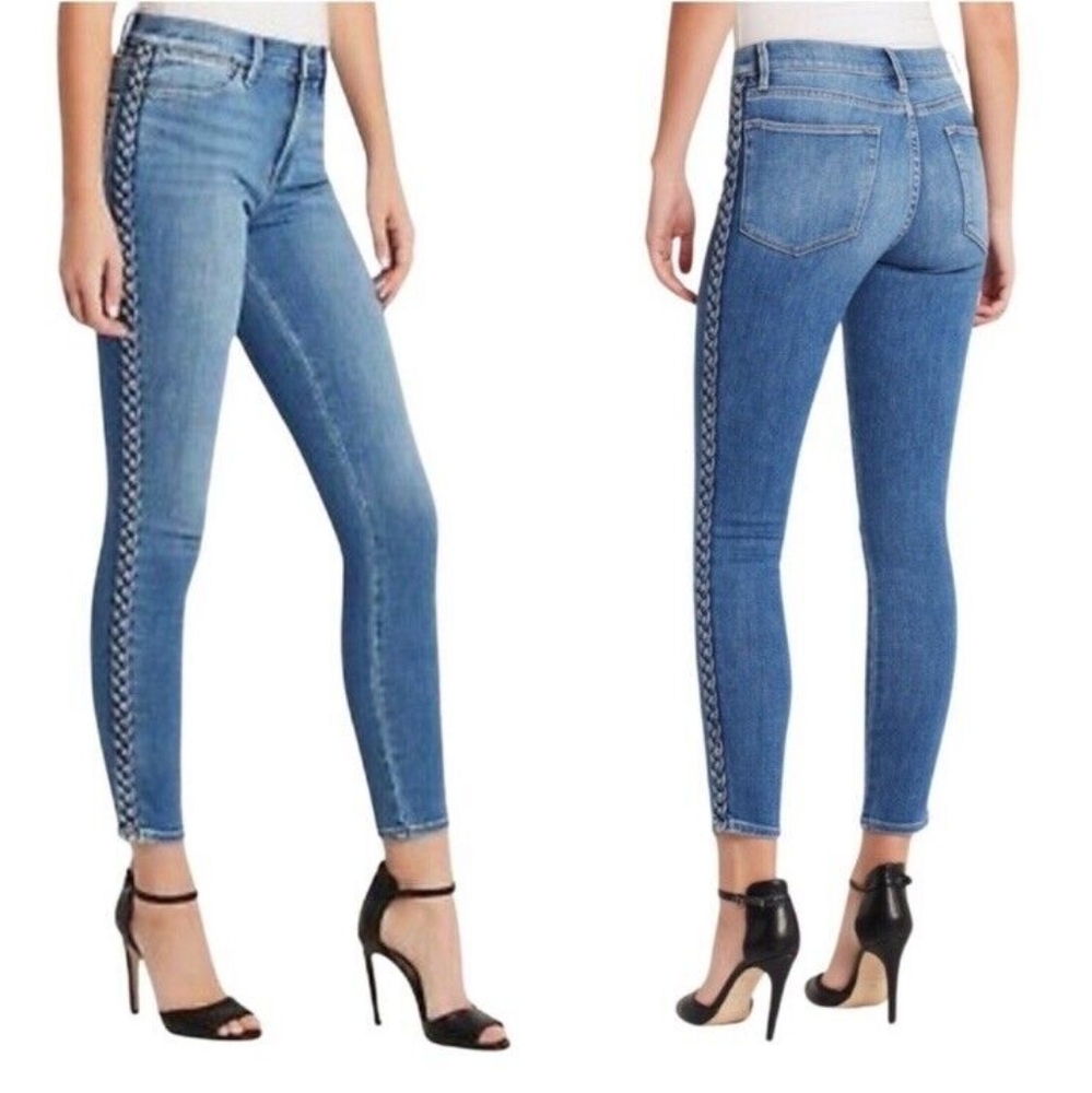 Frame Denim Women's Light Blue Skinny Jeans with Side Braid Detail